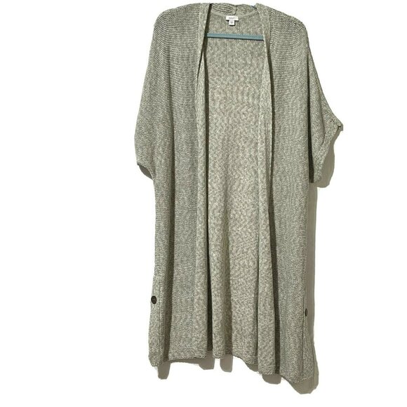 Pure Jill Womens Open Front Gray Knit Kimono Sleeve Cardigan Cotton Sweater M - Picture 1 of 10